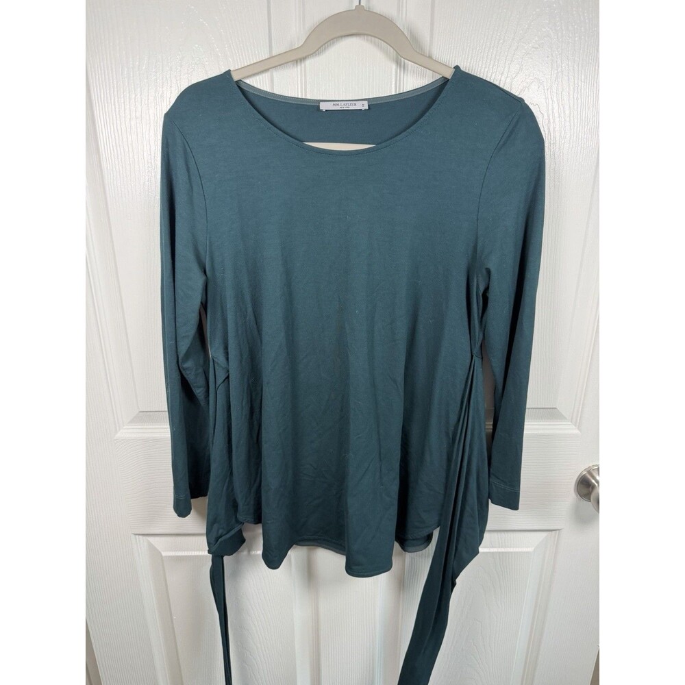 MM Lafleur Walker Wrap Top Tie Stretch Jersey Knit Crepe 3/4 Sleeve Teal Medium